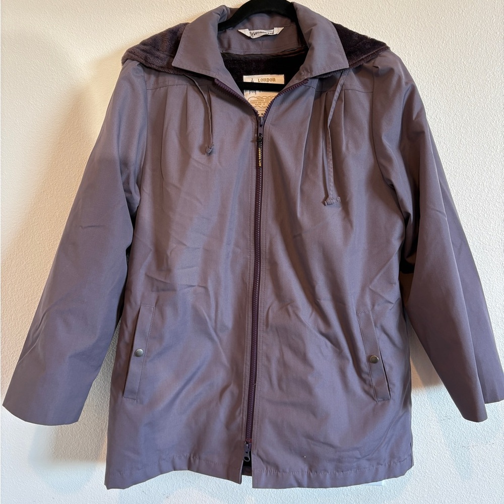 Women’s London Fog Soft Purple Rain Coat With Removable Lining And Hood S 9/10